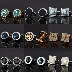 Classic Men's Cufflinks Set, Mixed Styles Cuff Links for Formal Business Wedding Shirts, Stainless Steel Cufflinks with Crystal, Shell & Enamel Details