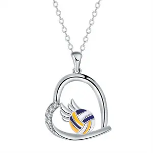 Heart-shaped volleyball wing necklace, sporty necklace for women, a gift for volleyball enthusiasts, a birthday present.
