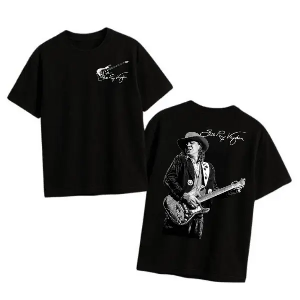 Vintage Blues Guitar Graphic T Shirt, Double Sided Musician Print Tee, Retro Guitar Lover Shirt, Unisex Cotton Casual Streetwear Gift