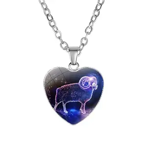 Heart-shaped Zodiac Pendant Necklace for Women