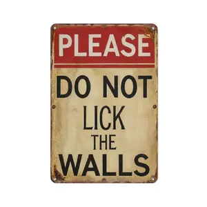 Funny "Please Do Not Lick The Walls" Metal Sign - Vintage Humor Warning Tin Plaque, Sarcastic Home Restroom Wall Decor