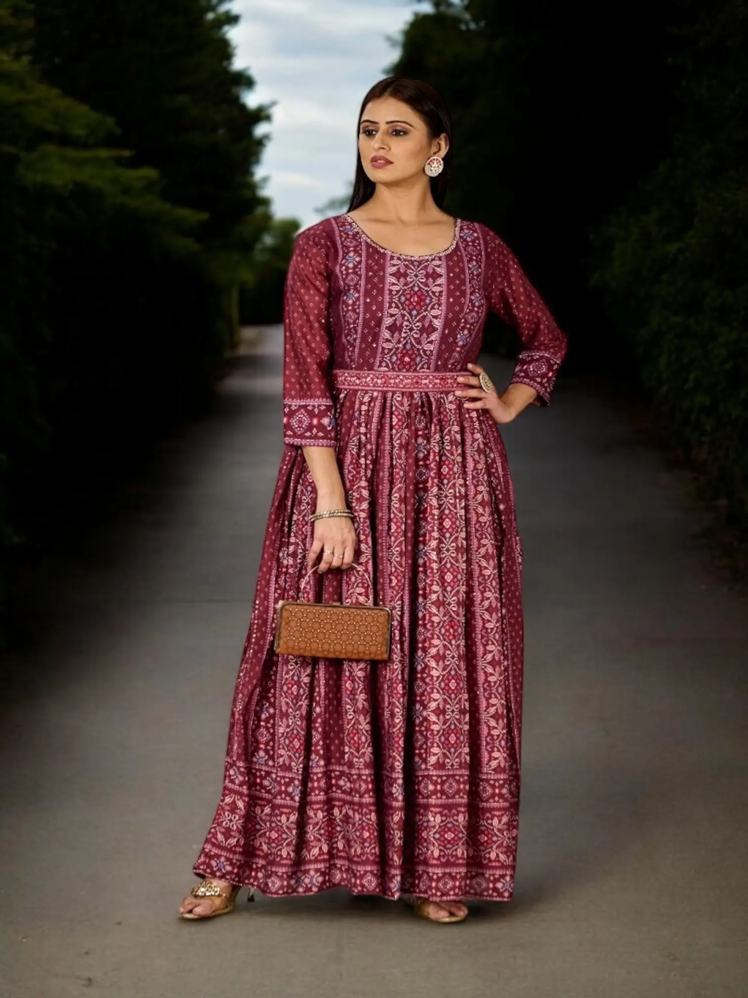 Maroon Color Traditional Designer Gown - Ethnic Wear for Women - 310