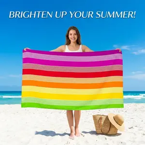 Unisex Oversized Rainbow Striped Beach Towel - Quick-Dry Microfiber, Highly Absorbent, Sand-Free, Large Bath Towel Picnic Blanket for Beach Pool Vacation, Boho Summer Gift