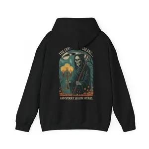 The Crypt Door Creaks Unisex Hoodie - Classic Fit Long Sleeve Cotton Polyester Blend with Pouch Pocket & Drawcord - Spooky Style Design
