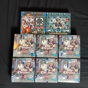 NFL 24-2025 PYT NEW TOPPS Chrome 6x Mega Boxes! 2025 Photogenic Hobby Box! 2024 Photogenic Hobby Box! Over 350 Cards! Helix! Let’s Go! Fanatical! Case Hits! Autos and More!