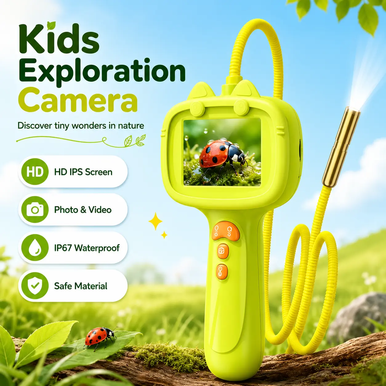 Rechargeable Kids Borescope Snake Camera Toy with Light: STEM Science Educational Birthday Gift Ideas for 4 5 6 7 8 9 10 Years Old Boys Girls Outdoor Nature Exploration Activities