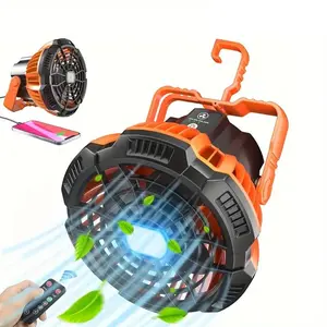 Portable 2 in 1 LED Lamp Fan, USB Rechargeable Tent Fan with Hanging Hook & Infrared Remote Control, Cooling Fan for Outdoor Camping