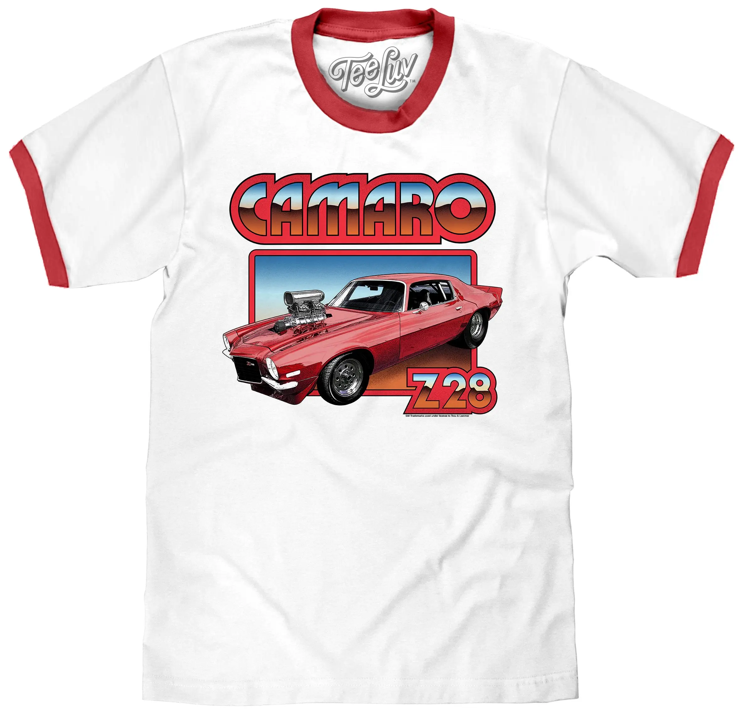 70s Chevrolet Camaro Z28 Ringer T-Shirt - White/Red