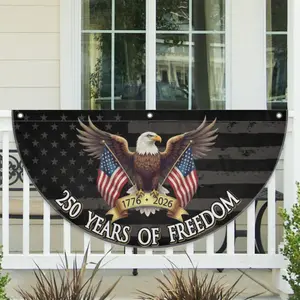America 250th Anniversary Fan Bunting, Patriotic Blue Decor for Independence Day, Hanging Backdrop for Porch Balcony Fence, 1776-2026 USA Birthday Party Supplies