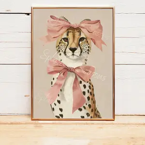 Unframed, Room Decor, Cute Bedroom Wall Art, Girly Home Decor, Wall Art Print, Coquette Room Decor, Cheetah with a Pink Bow, Nursery Room Print | 5 size, 8x12 to 27x40 inch