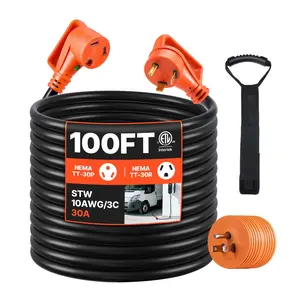 100 Ft 30A RV Extension Cord STW 10 AWG/3-Wire NEMA TT-30P To TT-30R ETL Listed, Outdoor Shore Power Cable For Campers, Trailers, And RV Parks, Weather Resistant, Heavy-Duty Electrical Extension
