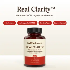 Real Mushrooms RealClarity | Organic Lions Mane, KSM-66 Ashwagandha, Rhodiola, Bacopa Blend | 500mg Capsules | Vegan Gluten Free Non GMO | 60 Capsules 30 Servings