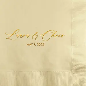 Vingtage Calligraphy Custom and Personalized Wedding, Engagement or Rehearsal Dinner Beverage Napkins