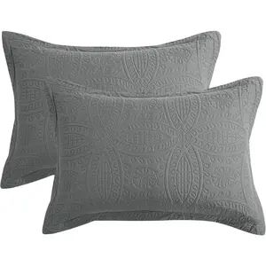 Quilted Pillow Shams Standard Size Set of 2-Modern Style Coin Pattern Pillow Cover with Envelope Closure-Durable, Soft and Breathable (Standard-20 x26, Dark Grey)
