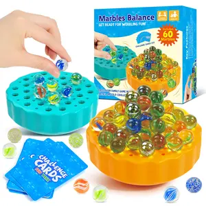 Wobble Marble Game, Balance Stacking Game for Kids & Families, Includes 60 Glass Marbles, Dice & Challenge Cards, Indoor Toy for 1-4 Players