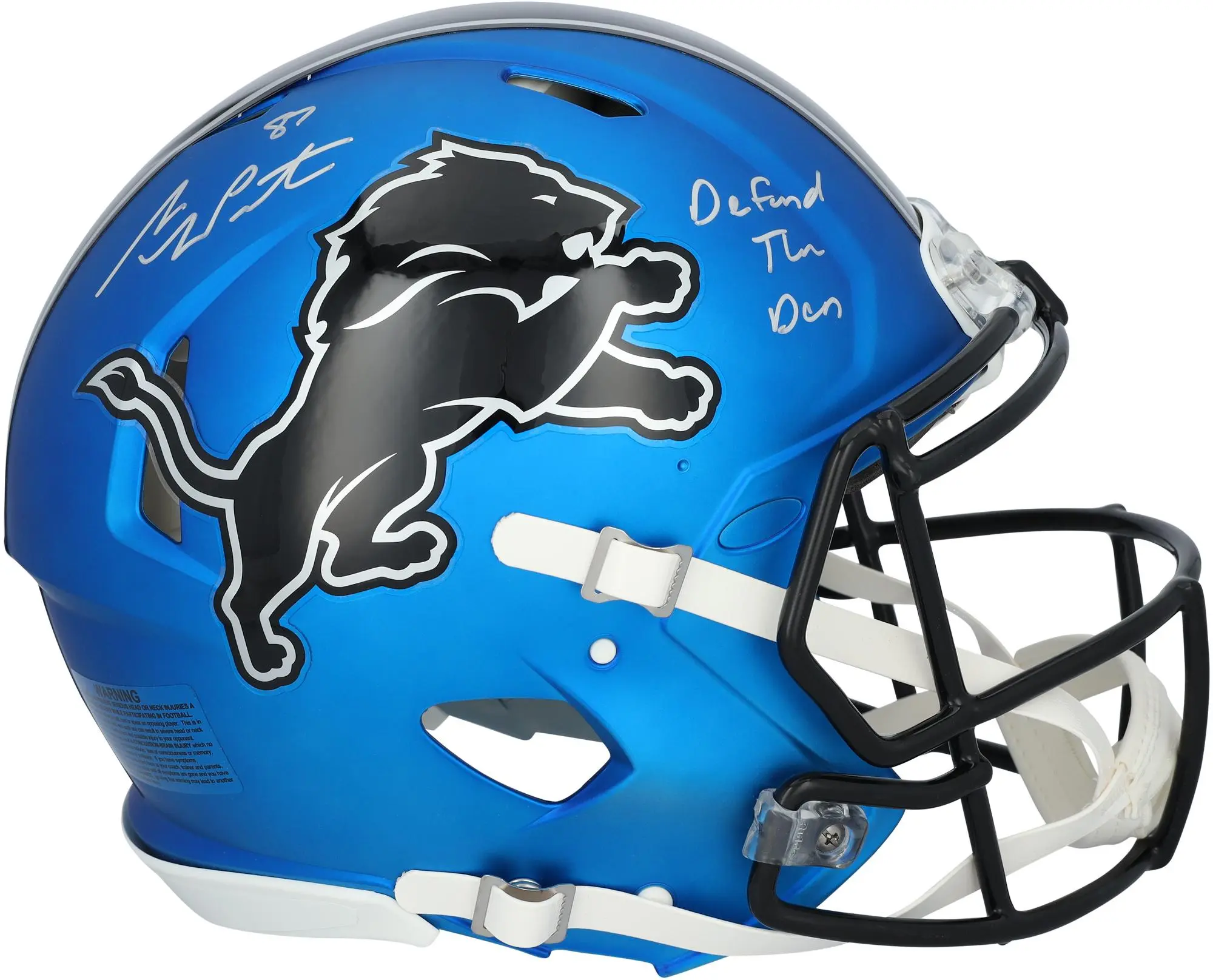 Sam LaPorta Detroit Lions Autographed Riddell 2024 Alternate Speed Authentic Helmet with "Defend The Den" Inscription - Fanatics Authentic Certified