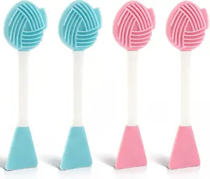 4-Piece Blue & Pink Silicone Facial Cleansing Multi-Pack – Face Scrubber, Lip Exfoliator, Nose Brush, Face Mask Applicator for Deep Exfoliating Skincare