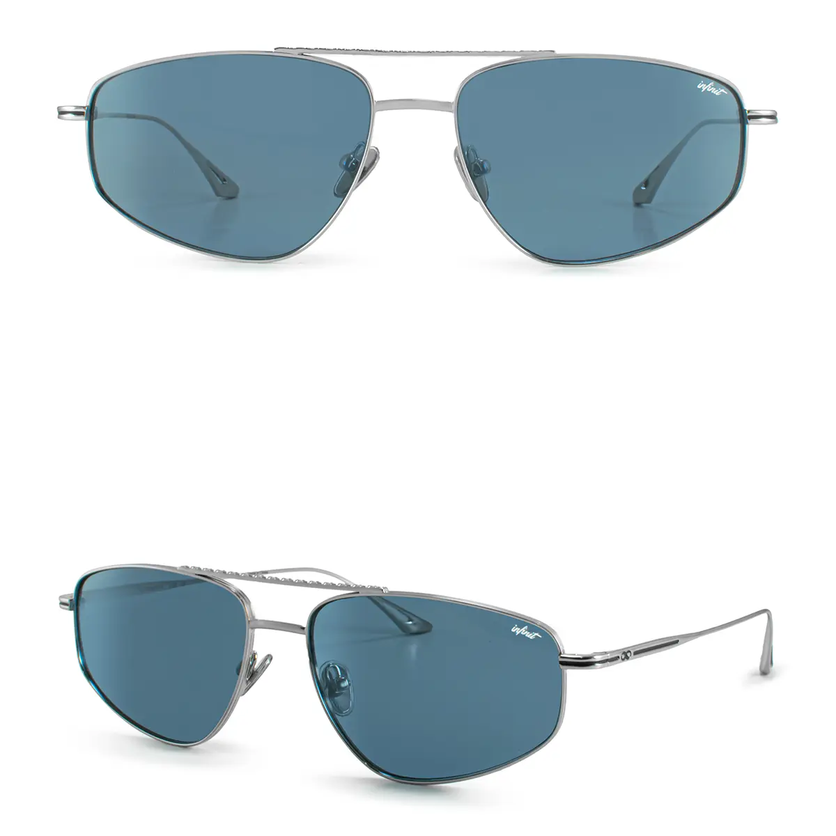 Infinit Pierre Aviator Sunglasses, Silver + Blue