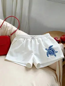 Trendy Comfortable Casual Turtle Print Elastic Shorts, Perfect for Beach and Vacation, Women's Summer Wear, Spring/summer Style