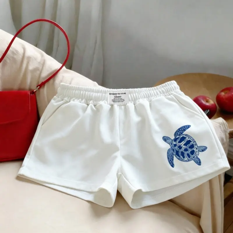 Trendy Comfortable Casual Turtle Print Shorts, Perfect for Beach and Vacation, Women's Summer Wear, Bottoms for Spring/Summer, Loose Elastic Shorts