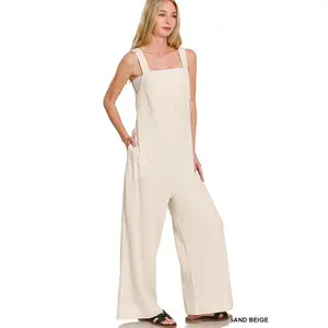 Zenana Knit Waffle Wide Leg Overalls