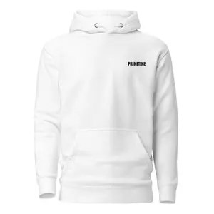 PRIMETIME Unisex Athletes Pullover Sweatshirt White or Grey with Front Pocket and Logo on Chest Hoodie Casual