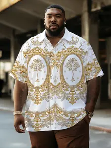Men's Platinum Crown Shirt, Vintage Luxury European Style, Large Size, Summer Breathable Comfort, Casual Loose-Fitting All over Print