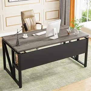 Tribesigns 55-inch Computer Desk with Bottom Shelf, Dark Walnut Finish - Home Office Desk for Workstation