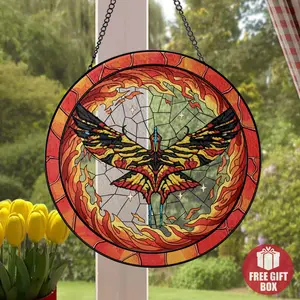 Avatar Fire and Ash Glass Suncatcher, Fantasy Na’vi Window Hanging Decor, Toruk and Ilu Avatar movie Acrylic Art Ornament, Valentine Couple
