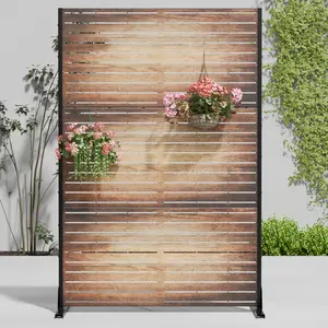 Veneer 6 ft. H x 4 ft. W Outdoor Metal Privacy Screen Louvred Wood Grain Planel