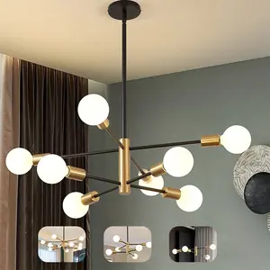 Modern branch chandelier black gold 8-head branch iron pendant light - no bulb - copper natural color lamp head suitable for living room and bedroom