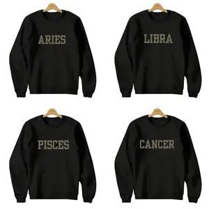 Minimalist Zodiac Sweatshirt – Astrology Sign Crewneck for Women & Men, Aries Libra Pisces Cancer Black Pullover Sweater Birthday Gift