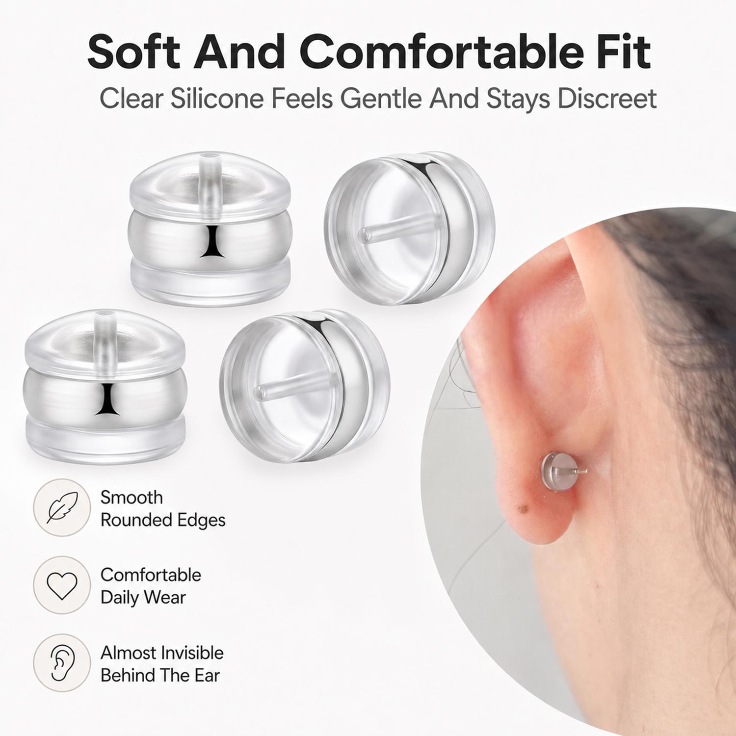 EMPTAN 20PCS Silicone Earring Backs – Hypoallergenic Soft Clear Silicone for Studs & Dangle Earrings, Secure Support for Heavy Earrings, DIY Jewelry Accessories, Earring Backings, Safety Earring Backstops