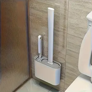 1 set of 3-piece toilet brush set with wall-mount installation: soft silicone brush head, long handle, and extra small brush, ideal for home cleaning - a must-have for RV bathrooms