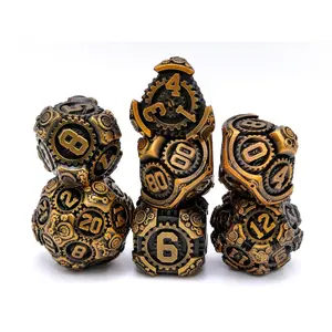 Steampunk Cog Metal Dungeons and Dragons Dice Set - 7-Piece Mechanical Dice for Adventure RPG Games