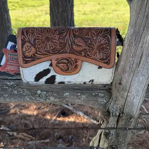 Tooled leather and cowhide Crossbody