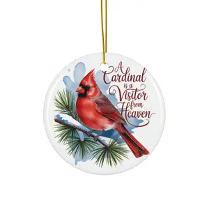 A Cardinal is a Visitor from Heaven Ceramic Ornament Round Shape Christmas Gifts for Loved Ones Lightweight Durable Decoration