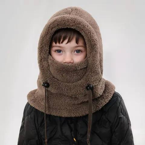 Kids' Thermal Knit Balaclava Hat, Soft Fleece-Lined Windproof Neck Warmer with Detachable Hood, Great for Skiing, Sledding, Play (Ages 3-10, Size S), Great For Skiing, Sledding, And Play