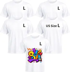 5 Pack Sublimation Blanks Bulk Wholesale White Polyester T Shirts for Heat Transfer Unisex Crew Neck Short Sleeve DIY