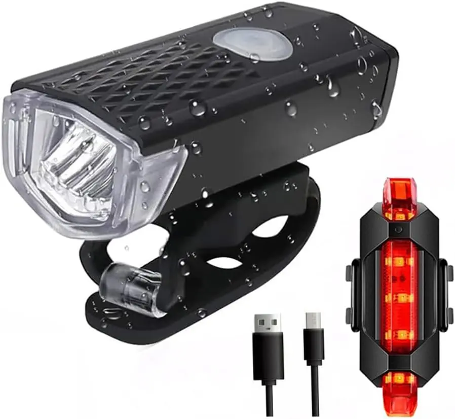Dazone Bright LED Bike Light Set - USB Rechargeable Front Headlight & Back Taillight, Unisex Bike Gear Cycling Accessories for Mountain Biking, Abs + Rubber Construction