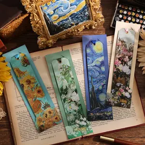 1set Retro Oil Painting With Ribbons Tassels Art Painting Aesthetic Reading Mark Bookmark Stationery Supplies Multi Design Fantasy Planner Accessories for Gift Birthday Friends Club Book Lover Readers Office