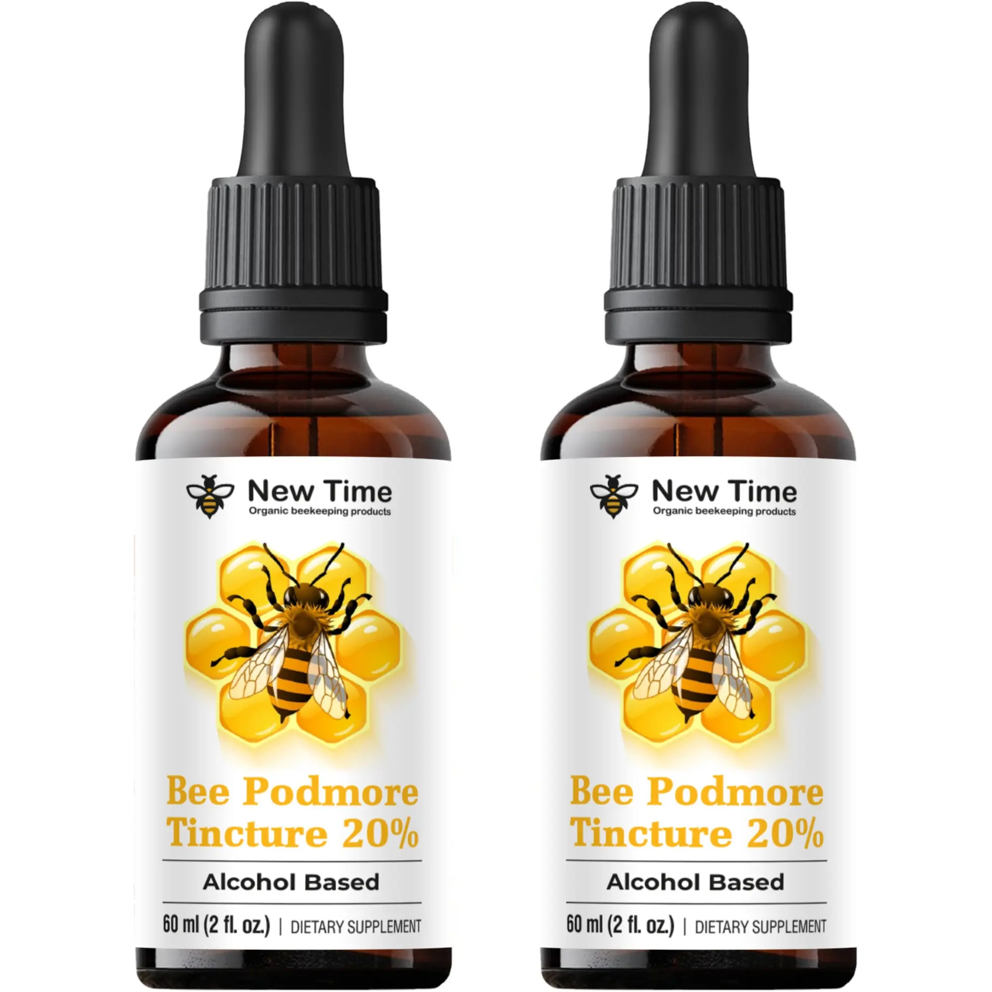 New Time Bee Podmore Tincture 20% – 2 Pack (2 x 2 fl oz / 60 ml) Alcohol-Based Bee-Derived Extract
