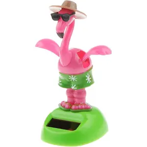 Flapping Wings Flamingo Solar Powered Hawaii Style Shaking Ornaments Car Dashboard Dancer Bobble Head (Flamingo A)