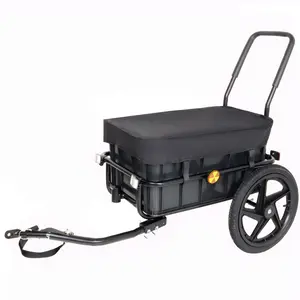 Donext Ebike Trailer, 2-in-1 Bike Cargo Trailer Pushcart with Removable Box & Waterproof Cover, Tow Hitch & Handlebar, Black Bike Wagon/Cart