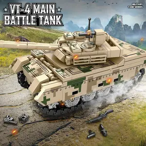 301pcs Vt-4 Tank Vehicle Building Blocks Toy, Moving Gun Tower, Adjustable Tracks, Educational Puzzle Toys for Kids