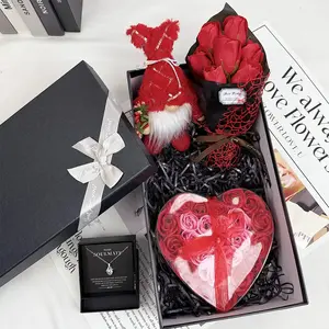 Heart Rose Box Gift Set, 1 Set Cute Gnome Doll & Necklace & Gift Box & Gift Bag, Perfect Gift for Kids & Family, Thoughtful & Unique Gift, Themed Gift Box