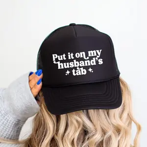 Put It On My Husbands Tab Classic Foam Trucker Hat Black with Adjustable Snapback Closure, Breathable Mesh Back