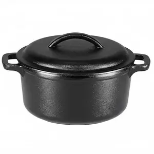 Pre-Seasoned Cast Iron Mini Dutch Oven Pot with Lid and Dual Handles, Oven Safe, 2-Quart, Round, Black