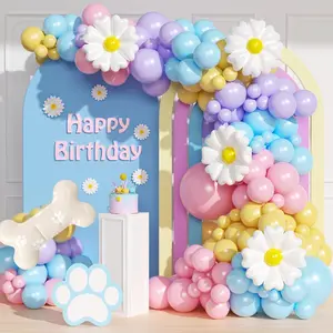 161Pcs Pastel Balloons Arch Kit, Dog Paw Birthday Decorations With Pastel Pink Yellow Blue Purple Daisy Dog Bone Balloons For Theme Baby Shower Blue Birthday Party Decorations