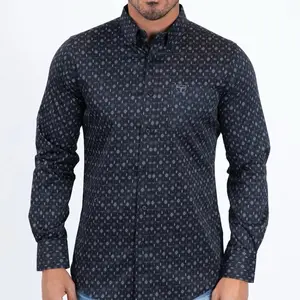 Men’s Slim Fit Stretch Black Pattern Shirt
